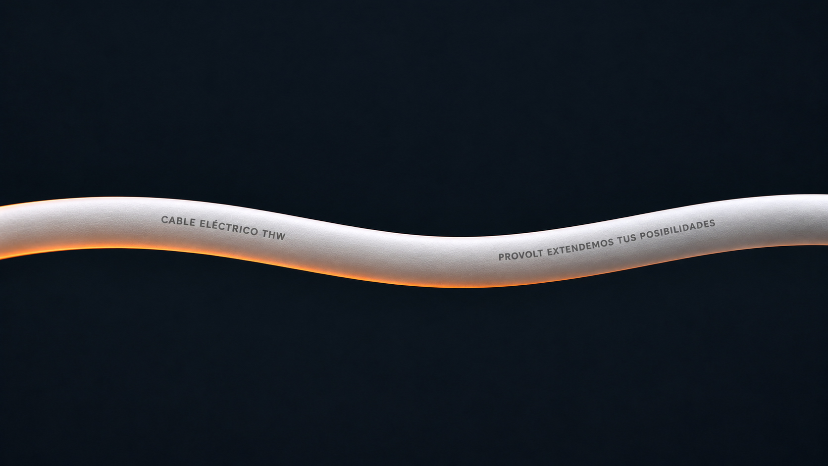 Cable eléctrico blanco con una curva suave y las leyendas CABLE ELÉCTRICO THW y PROVOLT EXTENDEMOS TUS POSIBILIDADES